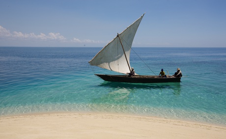 A traditional Tanzanian sailing boat out on the Indian ocean to do some fishing. Taken from Lazy Lagoon Island Lodge